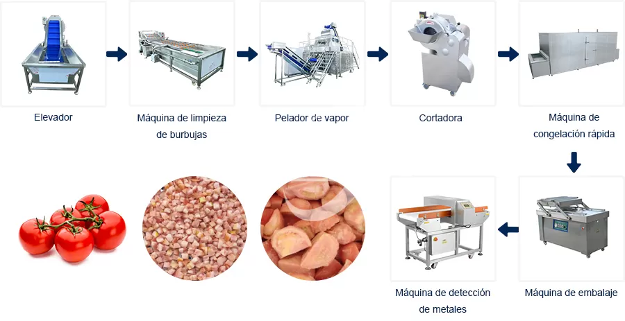 Proceso de Línea de Producción Línea de producción de cubos de tomate congelado
