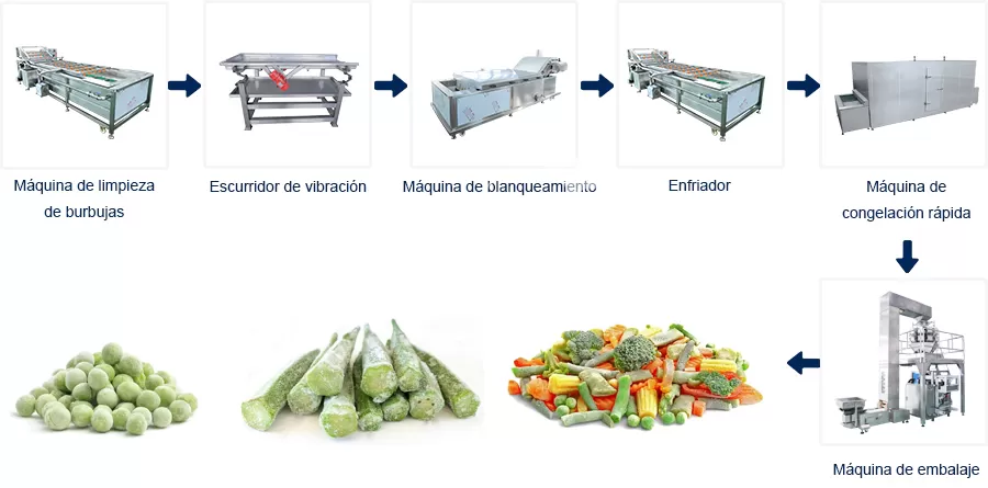 Proceso de Línea de Producción Línea de procesamiento de verduras congeladas