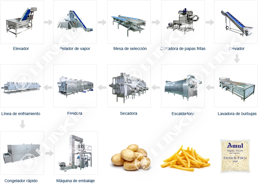 Proceso de Línea de Producción Línea de procesamiento de papas fritas congeladas